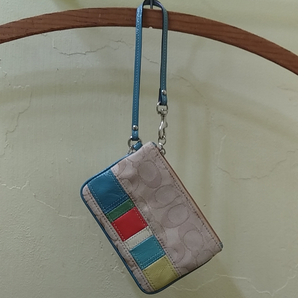 Coach wristlet Gold Blue Multi